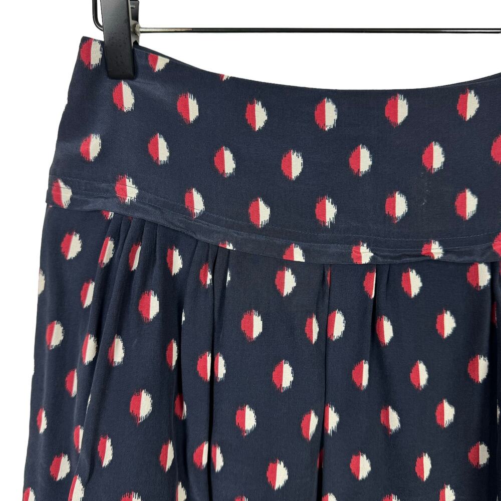 Madewell Skyline Navy Red White Ikat Printed Short Silk Skater Skirt - Picture 5 of 9